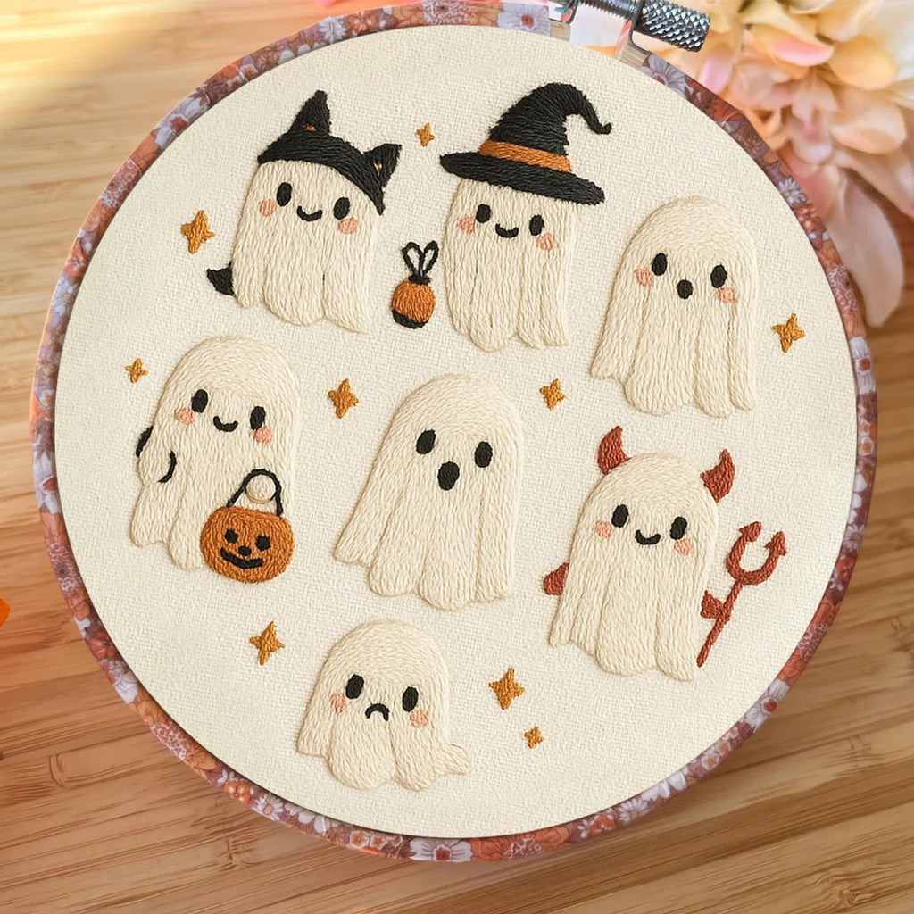 Rubbyoo Embroidery Kit - Halloween Ghost  | Diy Holiday Artwork - image 1