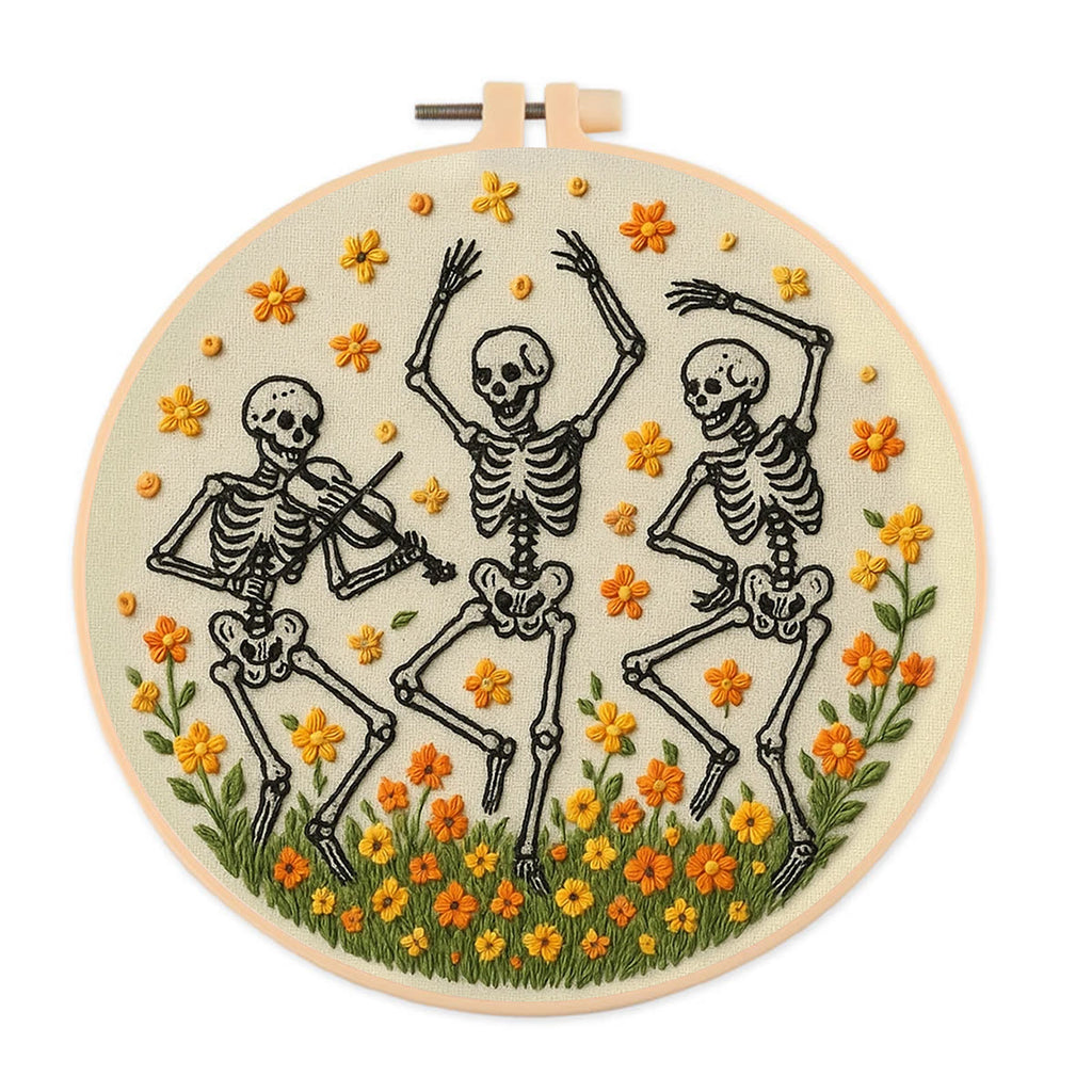 Rubbyoo Embroidery Kit - Spooky Skeleton |  Diy Halloween Needlework - 20*20cm - image 0