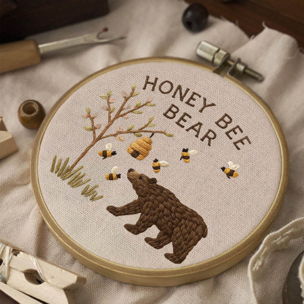 Rubbyoo Embroidery Kit - Bee And Bear | Cute Animal Craft - image 2
