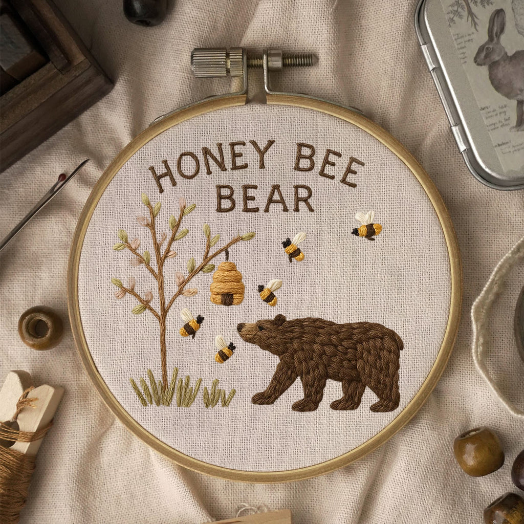 Rubbyoo Embroidery Kit - Bee And Bear | Cute Animal Craft - image 1