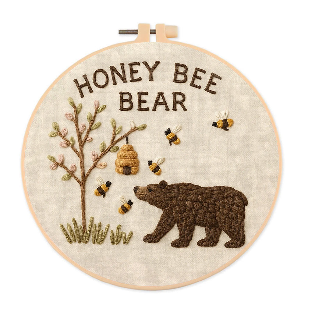 Rubbyoo Embroidery Kit - Bee And Bear | Cute Animal Craft - 20*20cm - image 0
