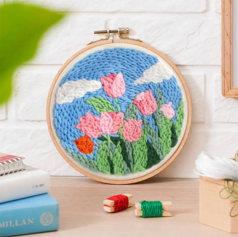 Pink Tulips Punch Needle Kit - Floral Desk Decoration | Easy Craft For Beginner - image 8