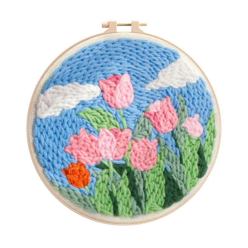 Pink Tulips Punch Needle Kit - Floral Desk Decoration | Easy Craft For Beginner - Pink Tulips Punch Needle Kit - image 0