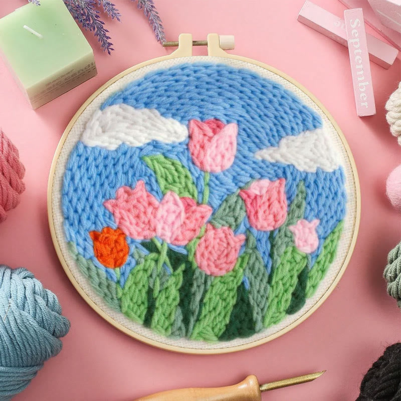 Pink Tulips Punch Needle Kit - Floral Desk Decoration | Easy Craft For Beginner - image 3