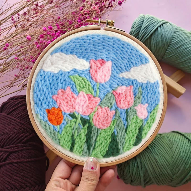 Pink Tulips Punch Needle Kit - Floral Desk Decoration | Easy Craft For Beginner - image 2