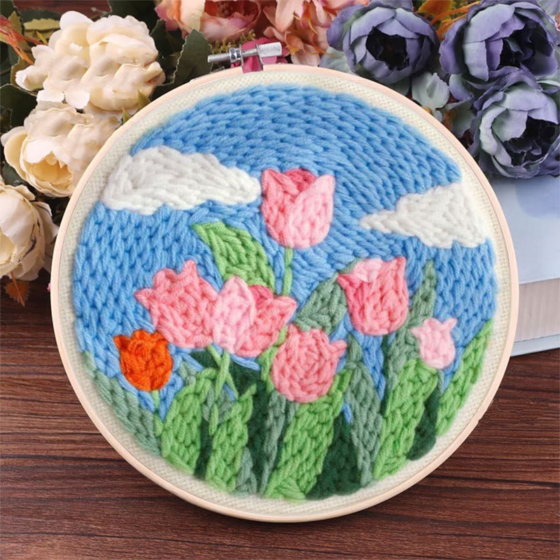 Pink Tulips Punch Needle Kit - Floral Desk Decoration | Easy Craft For Beginner - image 4