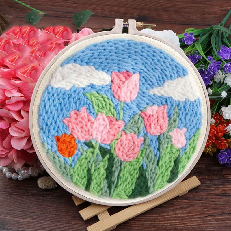 Pink Tulips Punch Needle Kit - Floral Desk Decoration | Easy Craft For Beginner - image 6