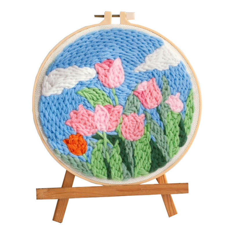 Pink Tulips Punch Needle Kit - Floral Desk Decoration | Easy Craft For Beginner - image 1