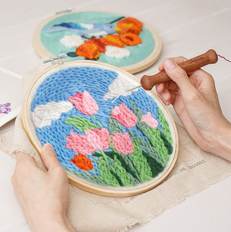 Pink Tulips Punch Needle Kit - Floral Desk Decoration | Easy Craft For Beginner - image 7