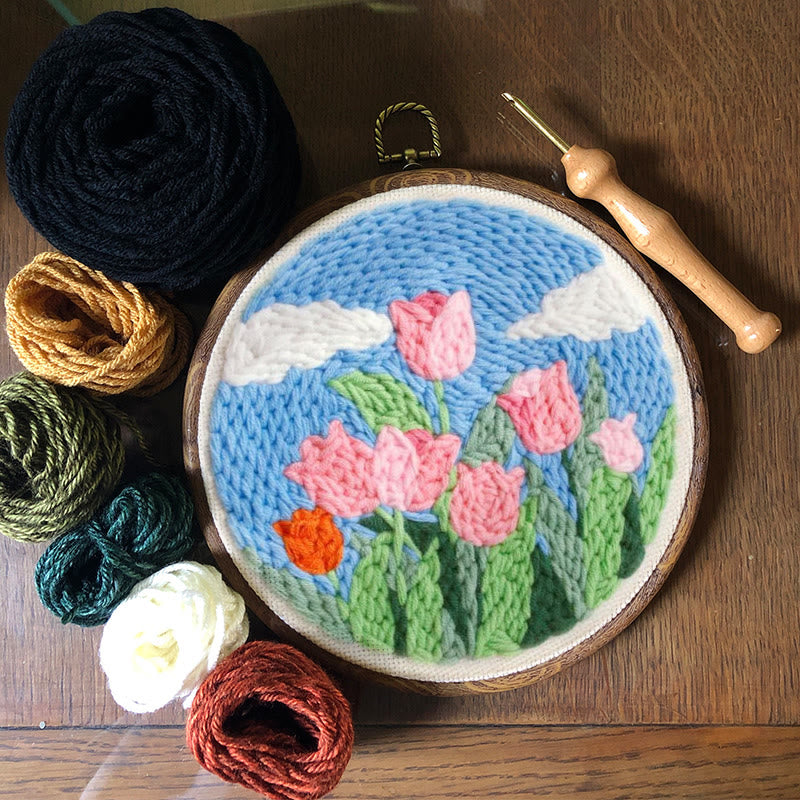 Pink Tulips Punch Needle Kit - Floral Desk Decoration | Easy Craft For Beginner - image 5