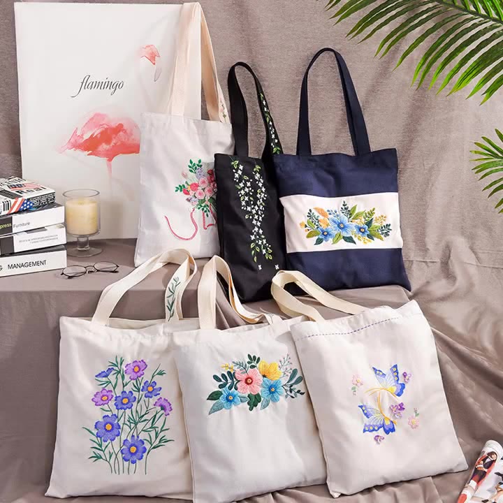  Embroidery Canvas Tote Bag Kits | Beautiful Flower Shoulder Bag  | Diy Market Bag - image 8
