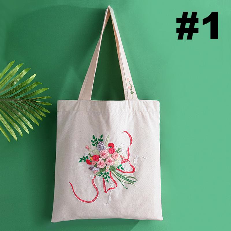  Embroidery Canvas Tote Bag Kits | Beautiful Flower Shoulder Bag  | Diy Market Bag - #1 - image 2