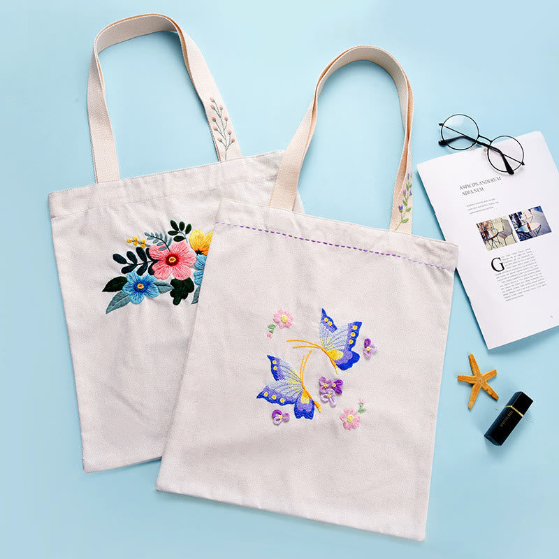  Embroidery Canvas Tote Bag Kits | Beautiful Flower Shoulder Bag  | Diy Market Bag - image 0