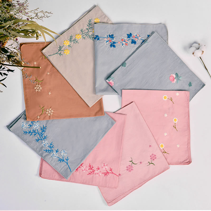 Embroidery Handkerchief Kit | Diy Floral Needlework |  Handicraft For Mother - image 0