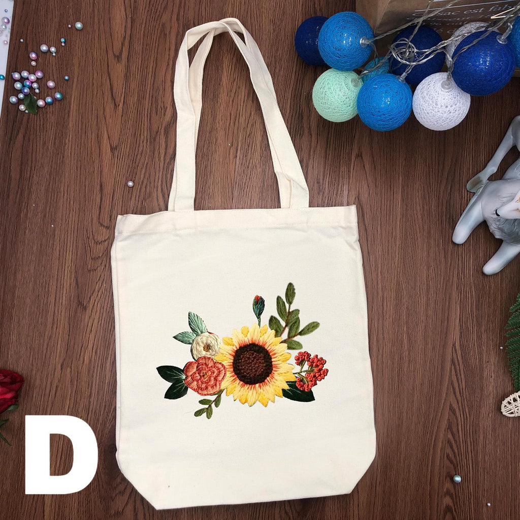  Embroidery Black And White Canvas Bag Kits | Diy Floral Crafts | Handmake Gift For Friends - White - D - image 7