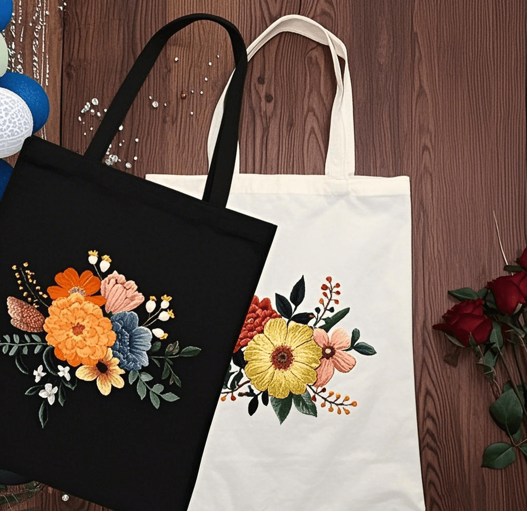  Embroidery Black And White Canvas Bag Kits | Diy Floral Crafts | Handmake Gift For Friends - image 0