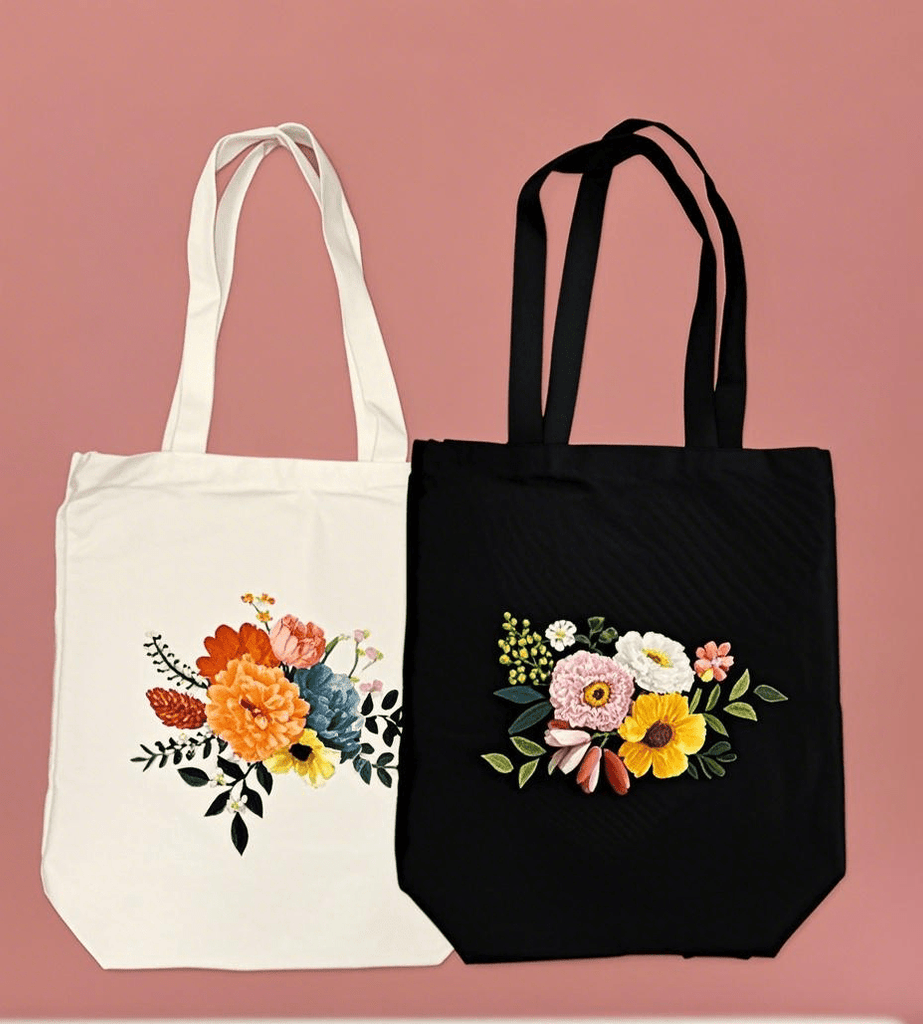  Embroidery Black And White Canvas Bag Kits | Diy Floral Crafts | Handmake Gift For Friends - image 12