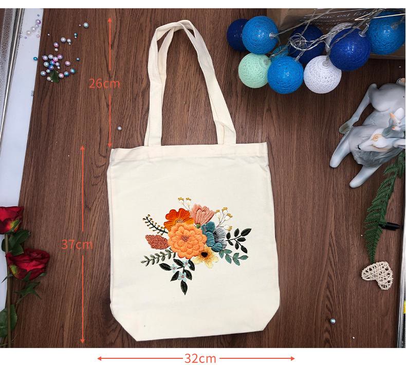  Embroidery Black And White Canvas Bag Kits | Diy Floral Crafts | Handmake Gift For Friends - image 11
