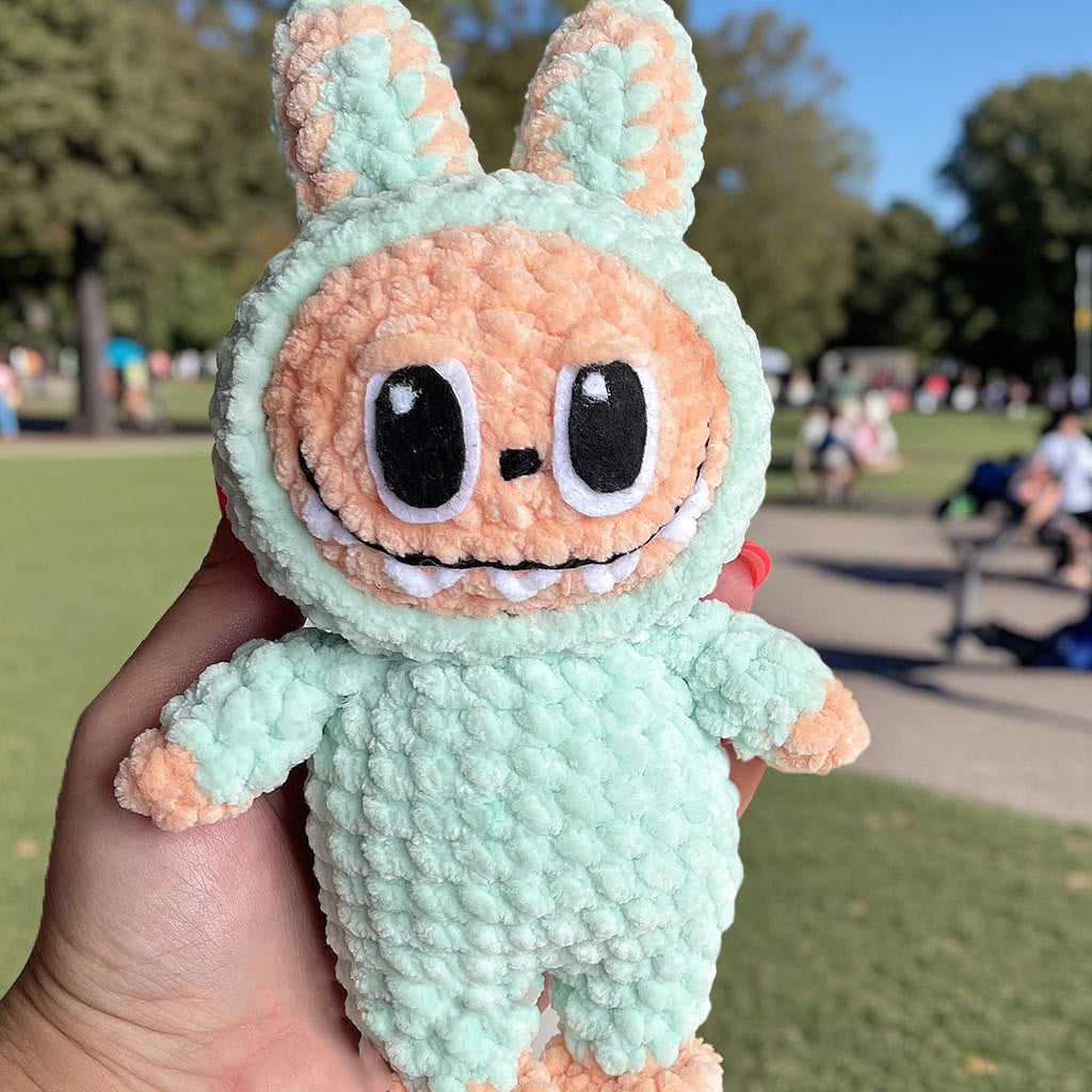 Diy Handmade  Labubu Crochet Kit - Smiling Bunny Doll | Adorable Crochet Gifts  - Green - image 4