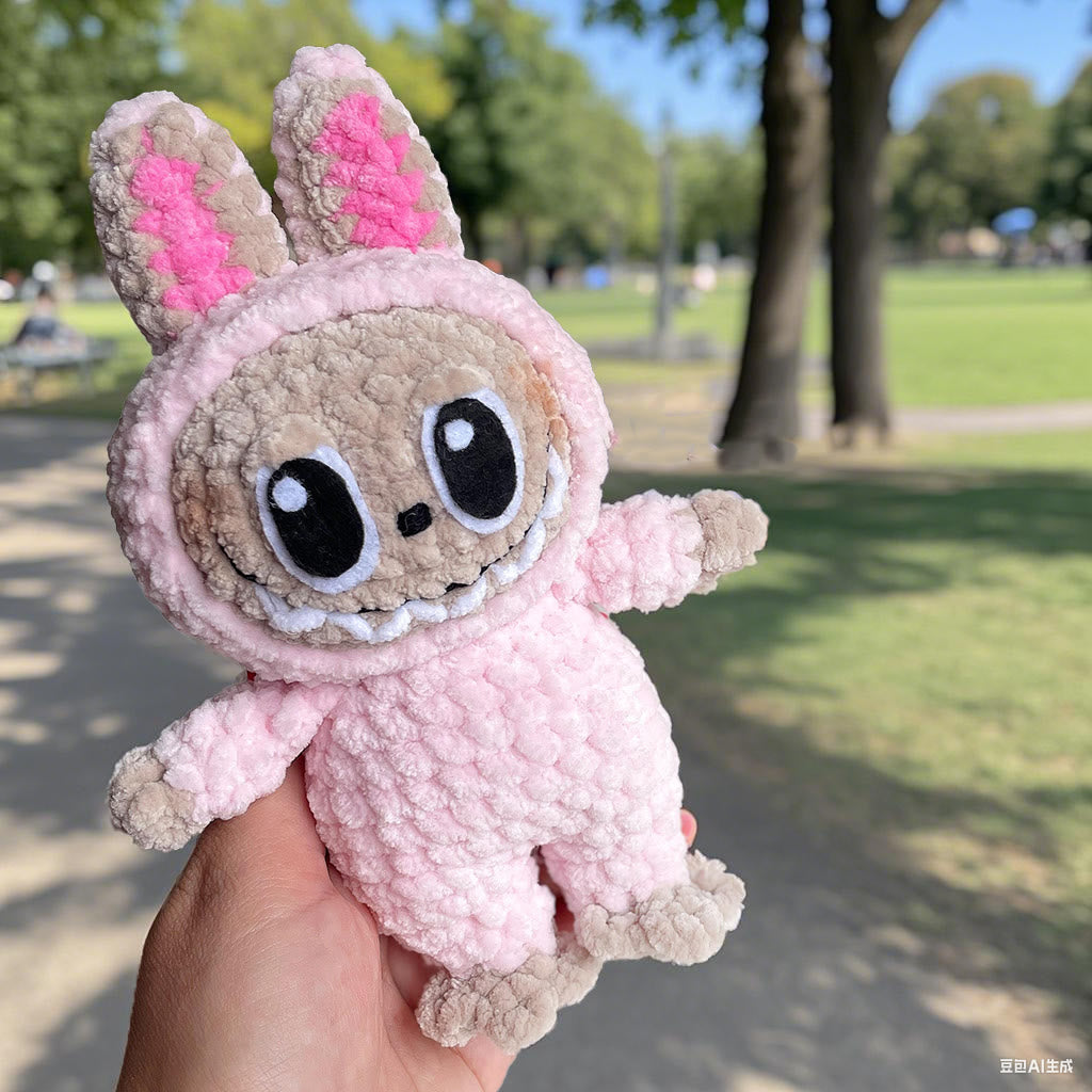Diy Handmade  Labubu Crochet Kit - Smiling Bunny Doll | Adorable Crochet Gifts  - Pink - image 3