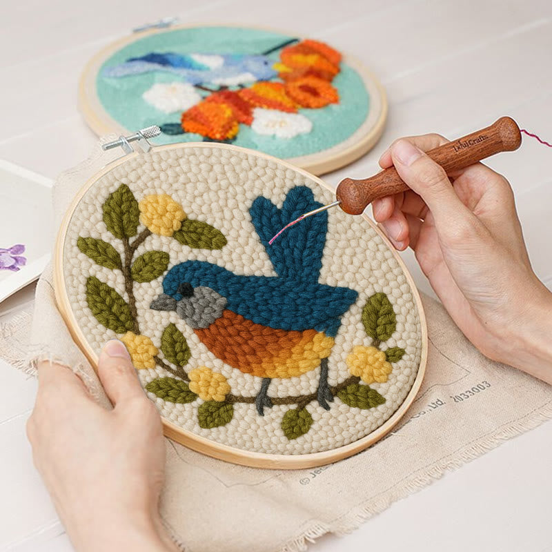  Happy Blue Bird Punch Needle Kit - Beginner Needle Set | Handmade Art Craft - image 2