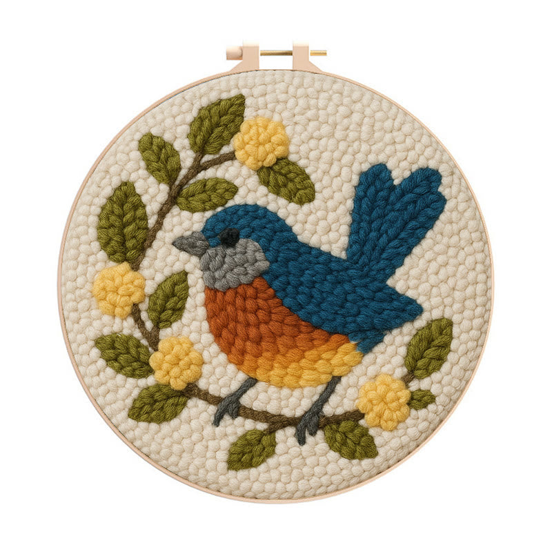  Happy Blue Bird Punch Needle Kit - Beginner Needle Set | Handmade Art Craft - Happy Blue Bird Punch Needle Kit - image 0