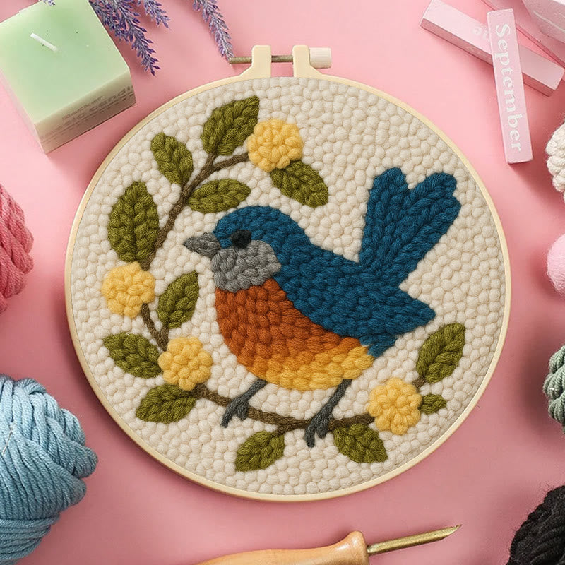  Happy Blue Bird Punch Needle Kit - Beginner Needle Set | Handmade Art Craft - image 6