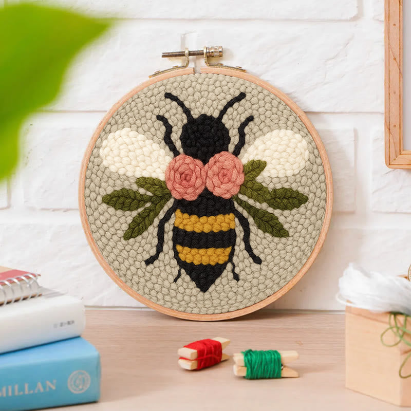  Floral Bee Punch Needle Kit - Adorable Animal Artwork | Handmade Gift For Friends - image 3