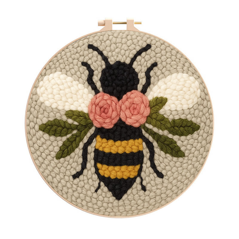  Floral Bee Punch Needle Kit - Adorable Animal Artwork | Handmade Gift For Friends - Floral Bee Punch Needle Kit - image 0
