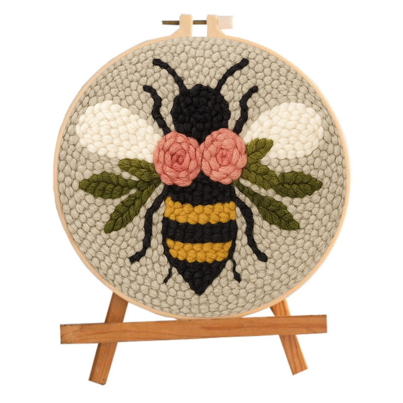  Floral Bee Punch Needle Kit - Adorable Animal Artwork | Handmade Gift For Friends - image 1