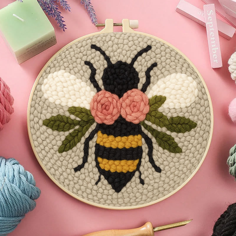  Floral Bee Punch Needle Kit - Adorable Animal Artwork | Handmade Gift For Friends - image 5