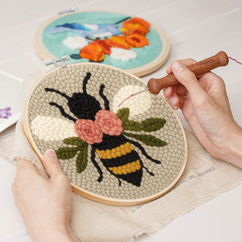  Floral Bee Punch Needle Kit - Adorable Animal Artwork | Handmade Gift For Friends - image 2
