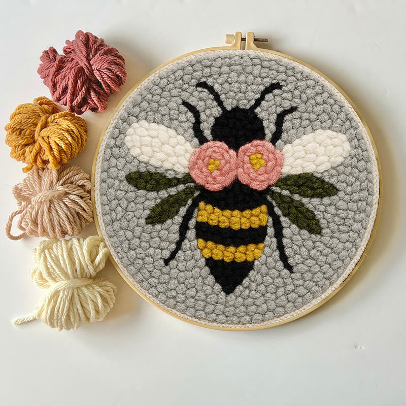 Bee With Flowers Punch Needle Kit - Diy Needle Set | Wall Ornament Gifts - image 3