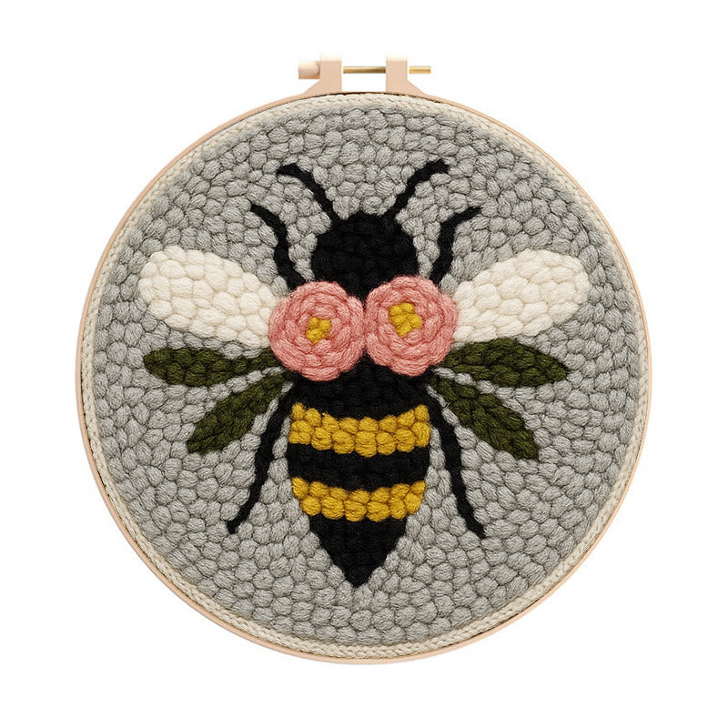 Bee With Flowers Punch Needle Kit - Diy Needle Set | Wall Ornament Gifts - Bee With Flowers Punch Needle Kit - image 0