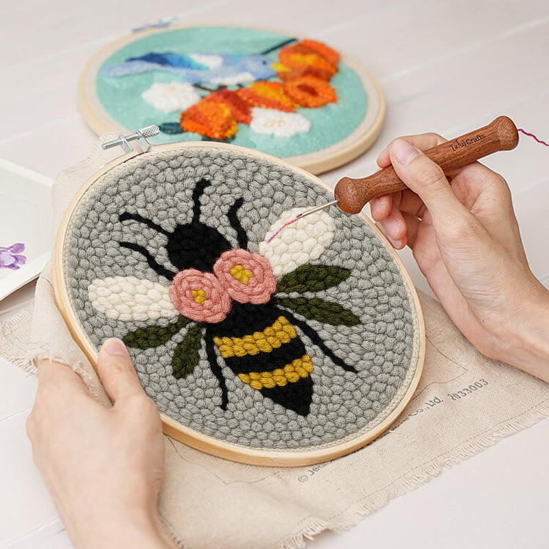 Bee With Flowers Punch Needle Kit - Diy Needle Set | Wall Ornament Gifts - image 2