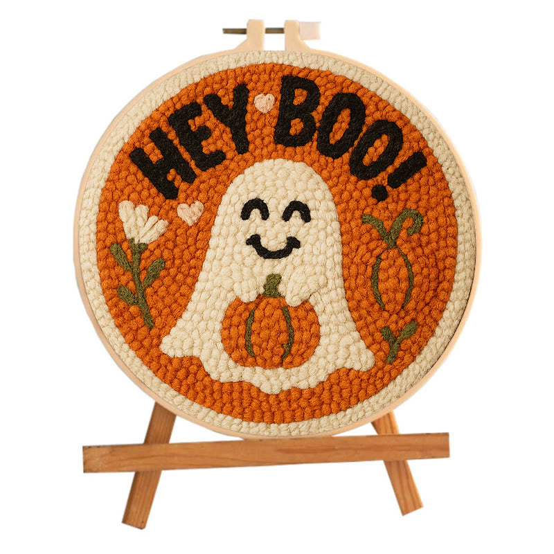 Pumpkin Ghost Punch Needle Kit - Diy Lovely Needlework | Great Halloween Decorations - image 1
