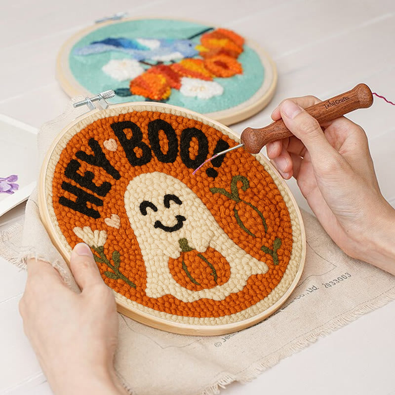 Pumpkin Ghost Punch Needle Kit - Diy Lovely Needlework | Great Halloween Decorations - image 2