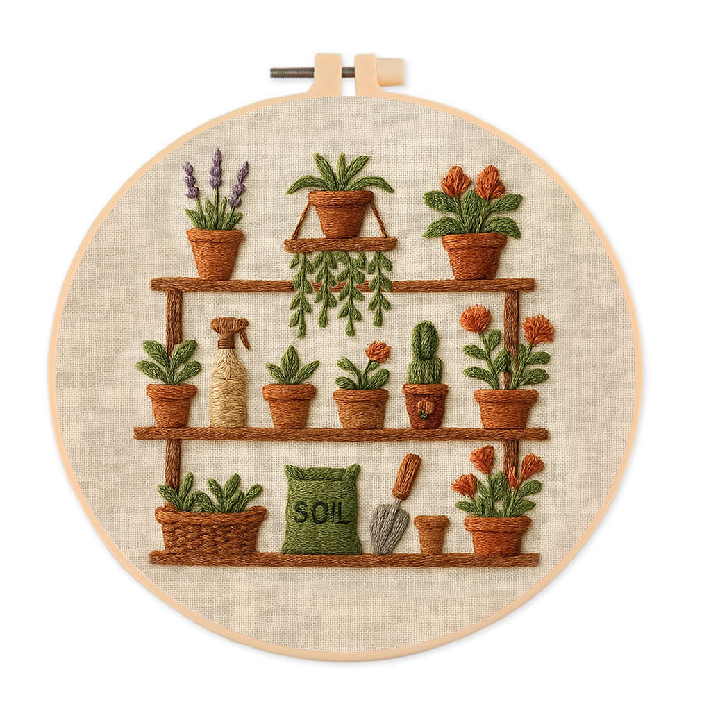 Rubbyoo Embroidery Kit - Potted Plants | Unique Home Decoration - 20*20cm - image 0
