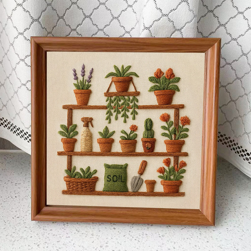 Rubbyoo Embroidery Kit - Potted Plants | Unique Home Decoration - Embroidery Kit Plus An Extra Frame - image 4