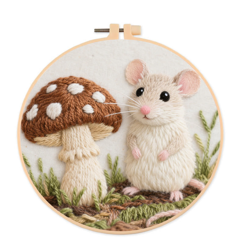 Rubbyoo Embroidery Kit - Mouse And Mushroom | Adorable Needle Work - 20*20cm - image 0