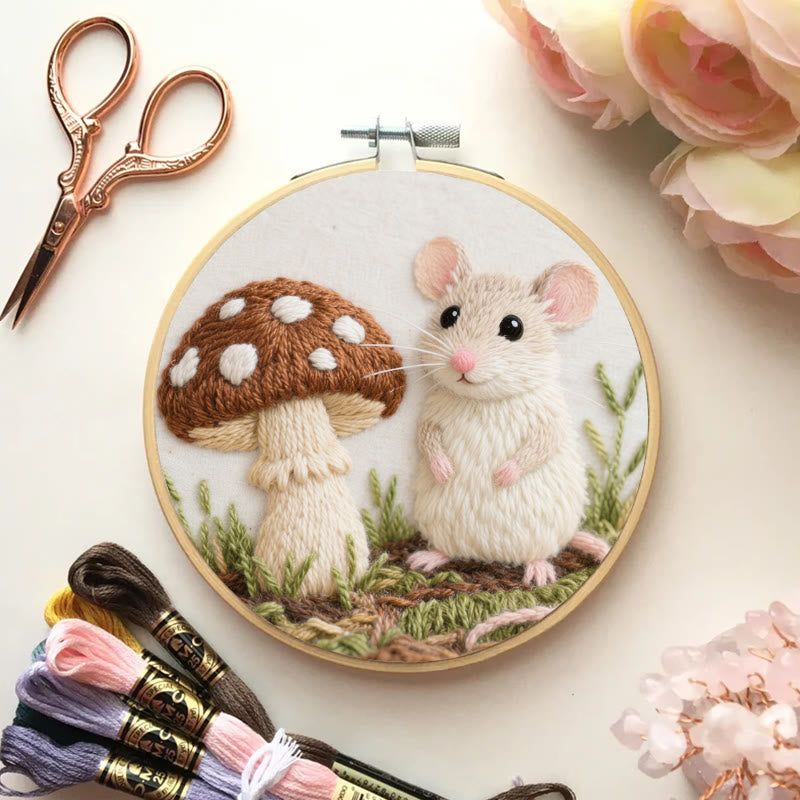 Rubbyoo Embroidery Kit - Mouse And Mushroom | Adorable Needle Work - image 1