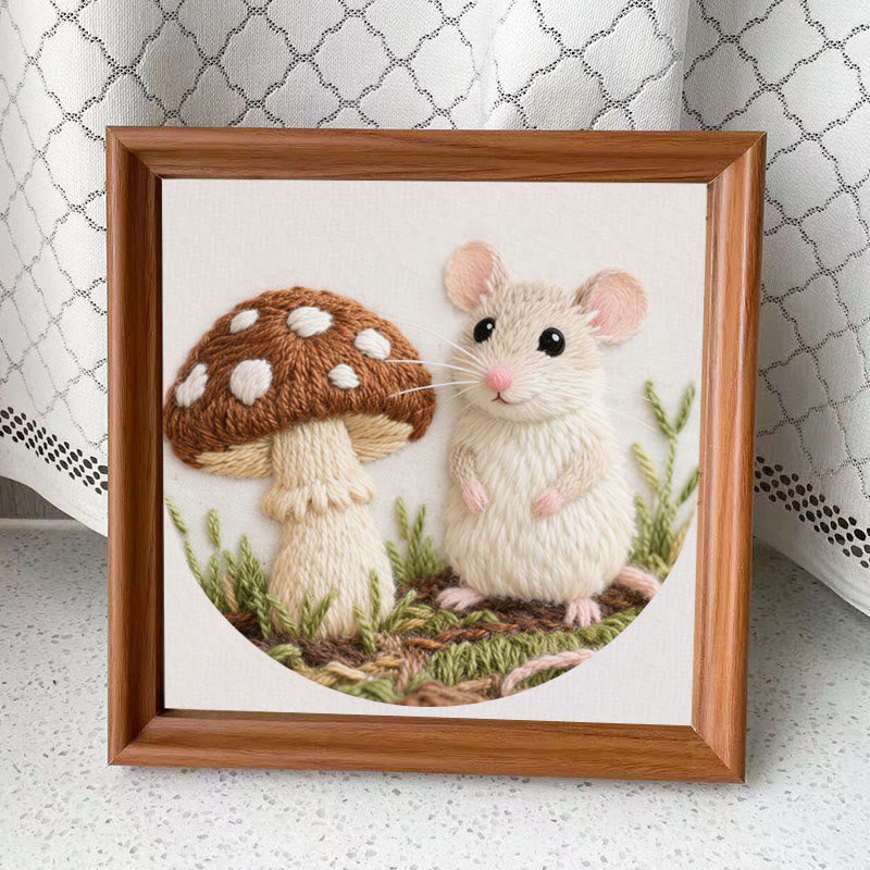 Rubbyoo Embroidery Kit - Mouse And Mushroom | Adorable Needle Work - Embroidery Kit Plus An Extra Frame - image 9