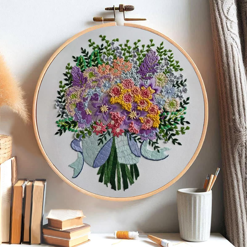 Rubbyoo Embroidery Kit - Colourful Bouquet | Stylish Desk Ornament  - image 1