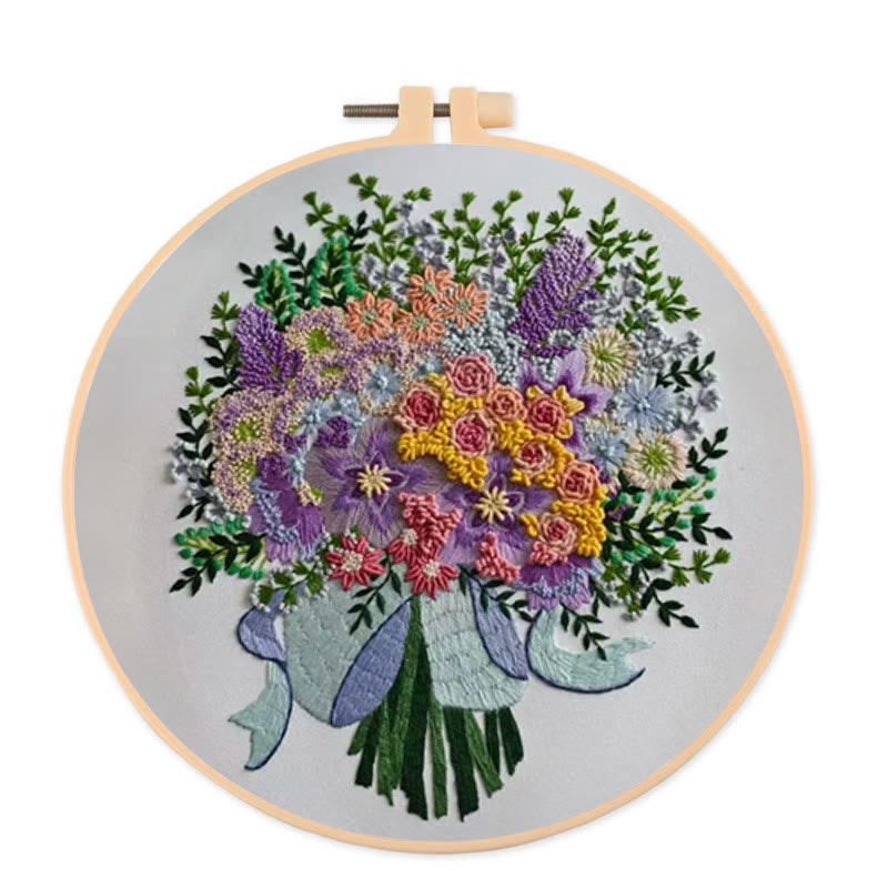 Rubbyoo Embroidery Kit - Colourful Bouquet | Stylish Desk Ornament  - 20*20cm - image 0