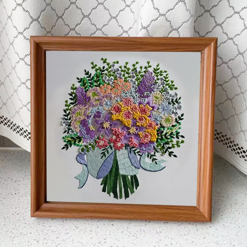 Rubbyoo Embroidery Kit - Colourful Bouquet | Stylish Desk Ornament  - Embroidery Kit Plus An Extra Frame - image 10