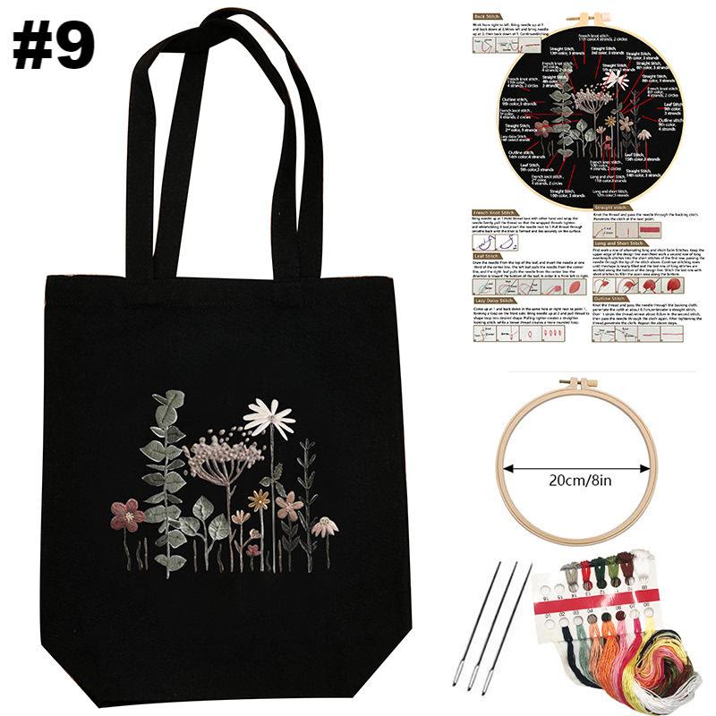  Embroidery Black Canvas Bag Kits | Diy Floral Tote Bag | Beginner-friendly Handicraft - #9 - image 9