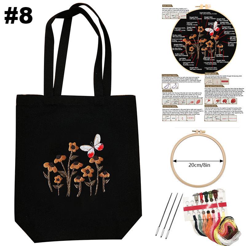  Embroidery Black Canvas Bag Kits | Diy Floral Tote Bag | Beginner-friendly Handicraft - #8 - image 8