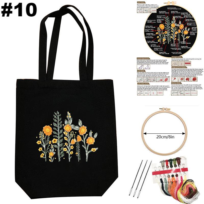  Embroidery Black Canvas Bag Kits | Diy Floral Tote Bag | Beginner-friendly Handicraft - #10 - image 10