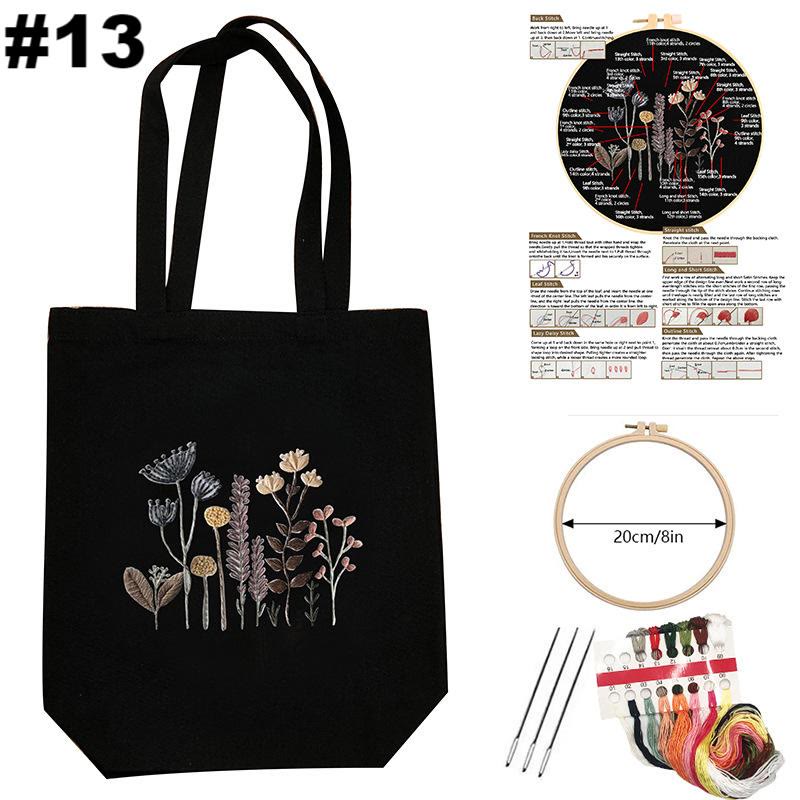 Embroidery Black Canvas Bag Kits | Diy Floral Tote Bag | Beginner-friendly Handicraft - #13 - image 13