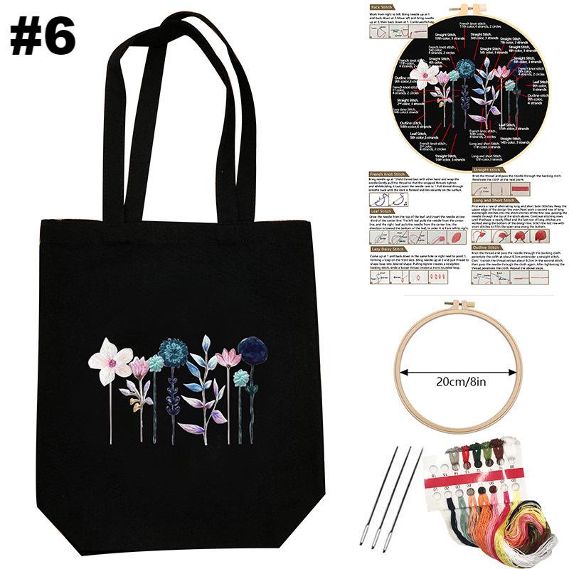  Embroidery Black Canvas Bag Kits | Diy Floral Tote Bag | Beginner-friendly Handicraft - #6 - image 6